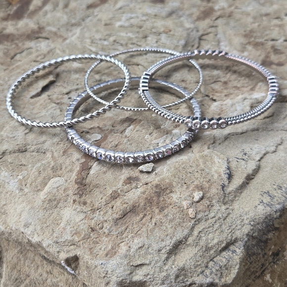 Graziano Elegant Silver Bangle Set of 4 - Picture 2 of 5